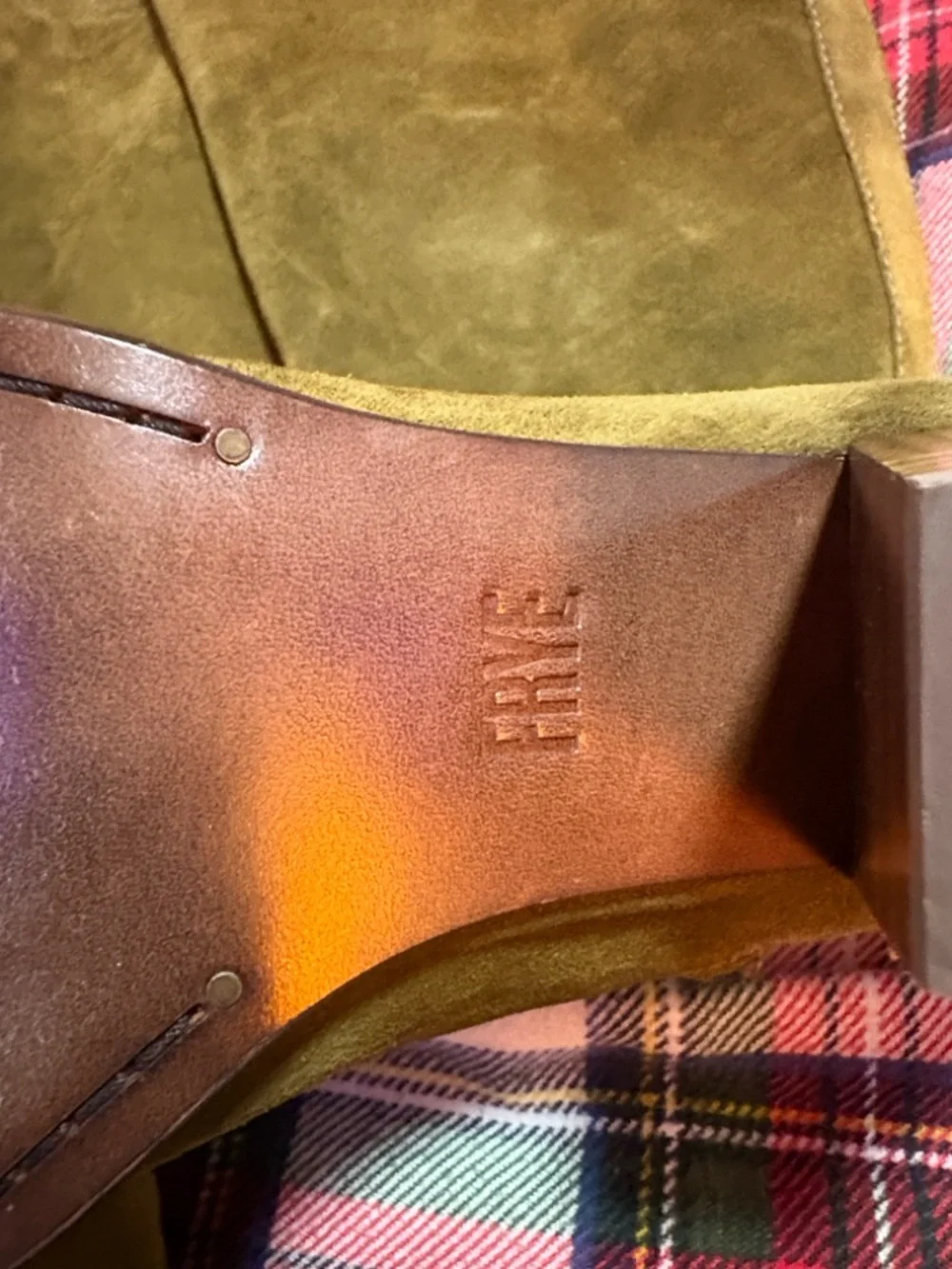 NEW $398 FRYE Anthropologie Women's Olive Suede Mid-Calf Block Heel Boot - Picture 5 of 9